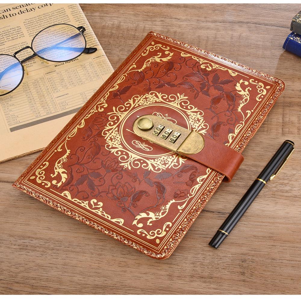 Retro Style PU Leather Notebook Paper Thickness A5 Retro Password Book Student Notebook  Student