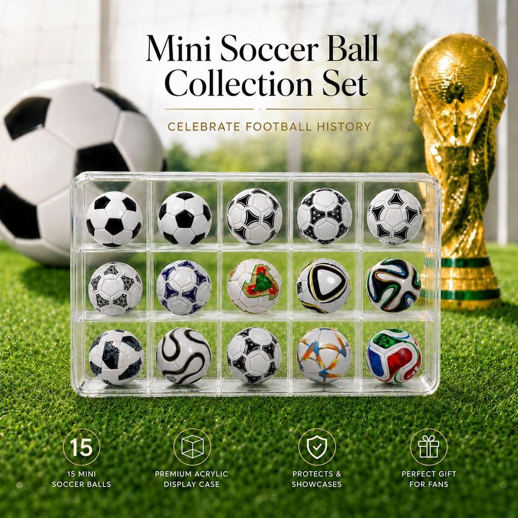 KNK Mini Football Design Evolution Collection Set 1970-2026 Historical Tournament Inspired Soccer Ball Mini Soccer Fans, Sports Enthusiasts