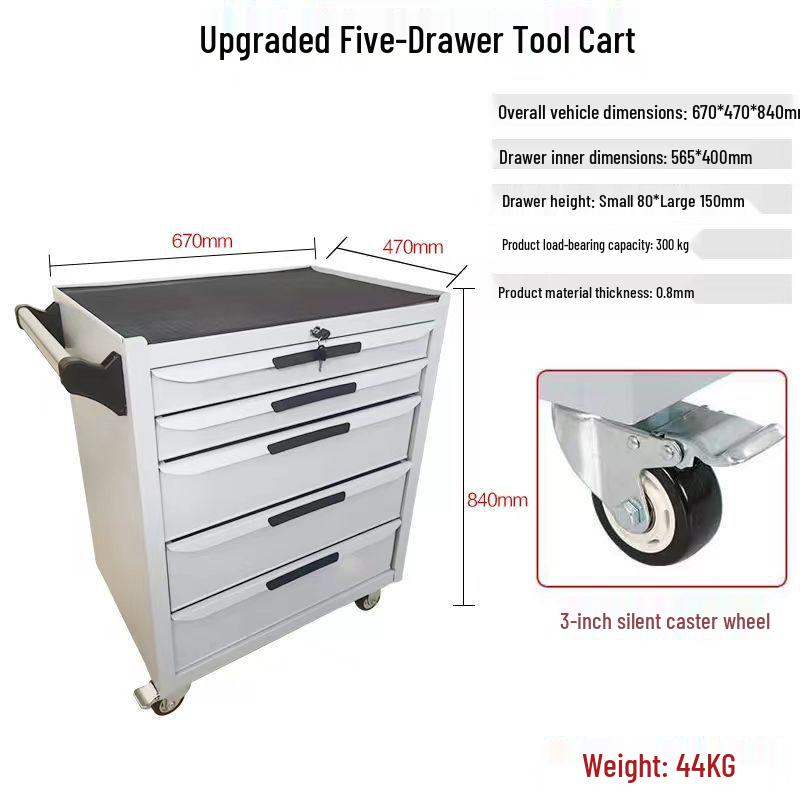 Movable Three-Layer Hand Cart: Multi-functional Auto Repair & Household Tool Box with Cabinet Door