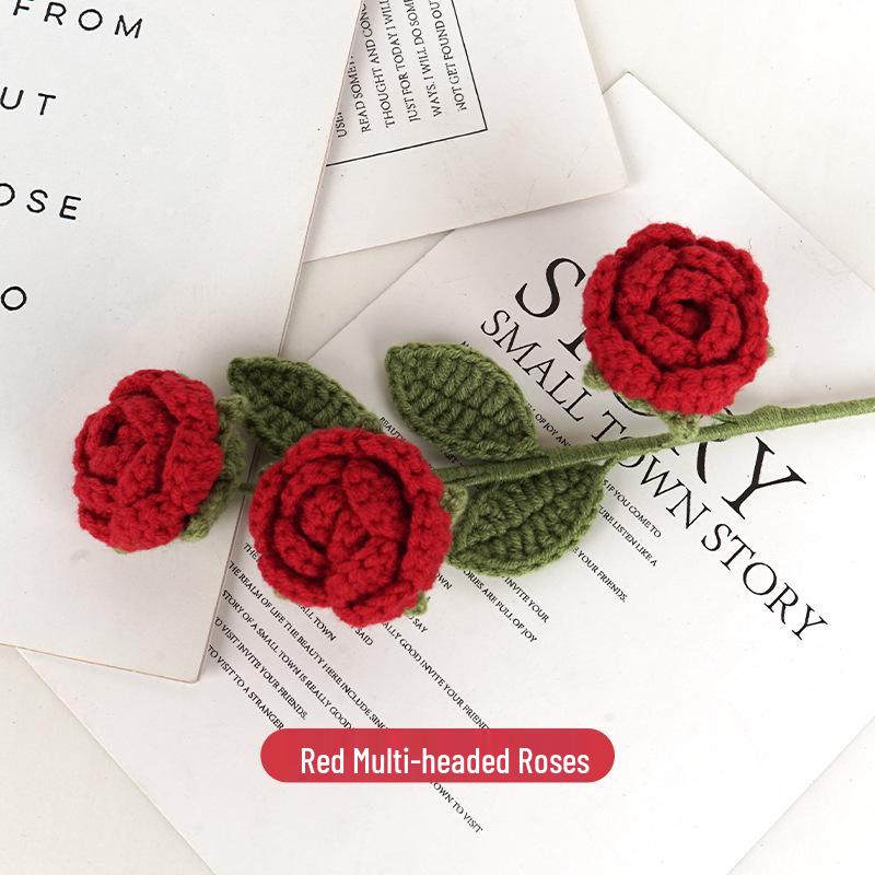Hand-Knitted Multi-Headed Wool Rose - Qixi Festival Creative Gift Simulation for Birthdays
