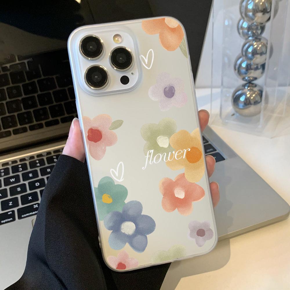 Mobile Phone Cases for iPhone 11 13 15 Pro Max 12 14 Pro Max Case iPhone 16 15 Plus 13 Pro 12 Frosted Texture Painted Cartoon Flowers
