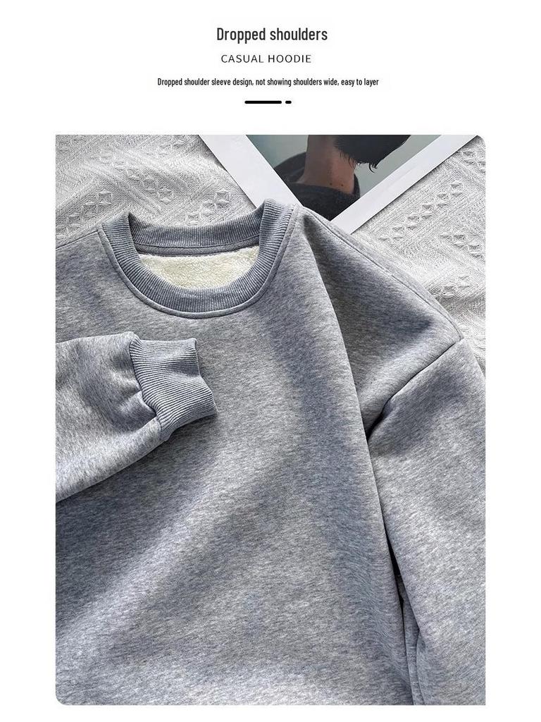 Dámská plyšová mikina s vnitřkem z jehněčí kůže: Silný pulovr s kulatým výstřihem na jaro a podzim.