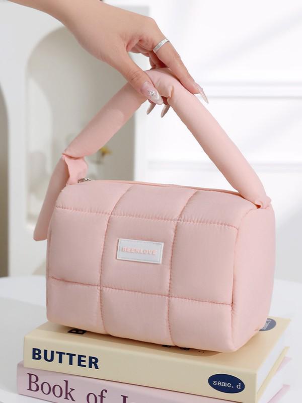 Candy Color Puff Handbag: Women's Large Capacity Makeup Storage Bag