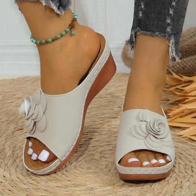 Fashion Women New Flower Sandals 2024 Wedge Heels Summer Shoes Women Outdoor Slippers Female Soft Bottom Heeled Sandals Summer Footwear