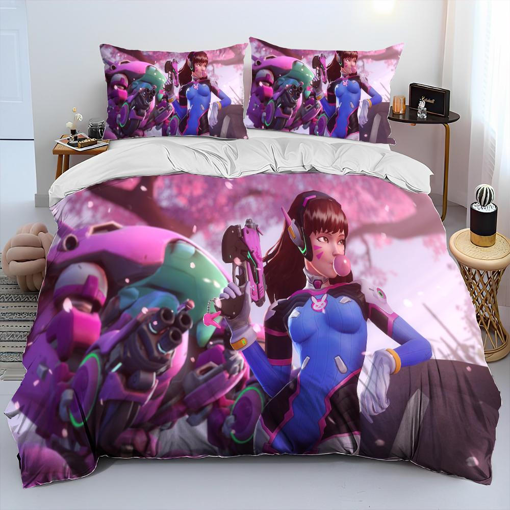 3D OW Overwatch Game Gamer DVA Comforter Bedding Set,Duvet Cover Bed Set Quilt Cover Pillowcase,King Queen Size Bedding Set Kids