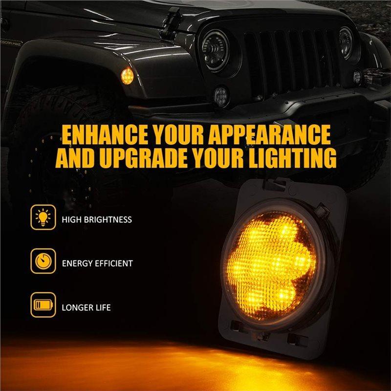 Precise Smoked Lens Turn Signal & Side Marker Lights Kit For Jeep Wrangler JK 2007-2017 LED Blinker Accessories