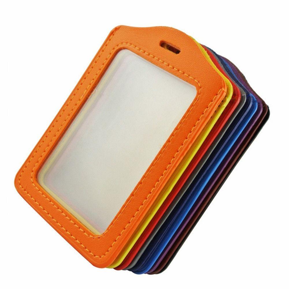Transparent ID Badge Case PU Leather Name Card Cover Business Card Holder Credit Card