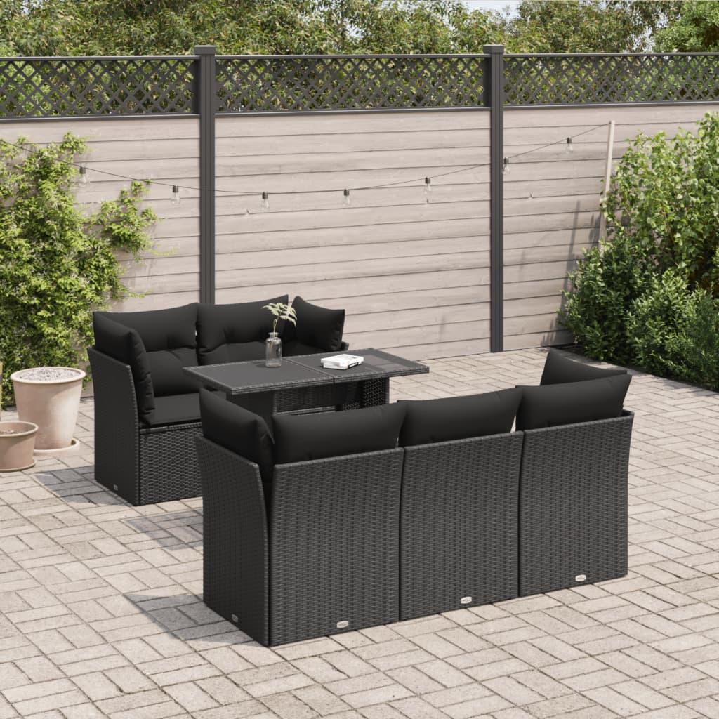Vidaxl 6-Cz. Set di Mobili da Giardino con Cuscini, Polyrattan Nero