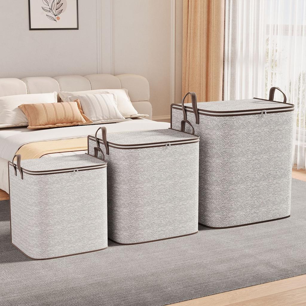 Quilt-Aufbewahrungstasche mit großem Fassungsvermögen und Reißverschluss, Kleider-Organizer, bewegliche Packwürfel für unterwegs, Schlafzimmer-Aufbewahrung, Grau
