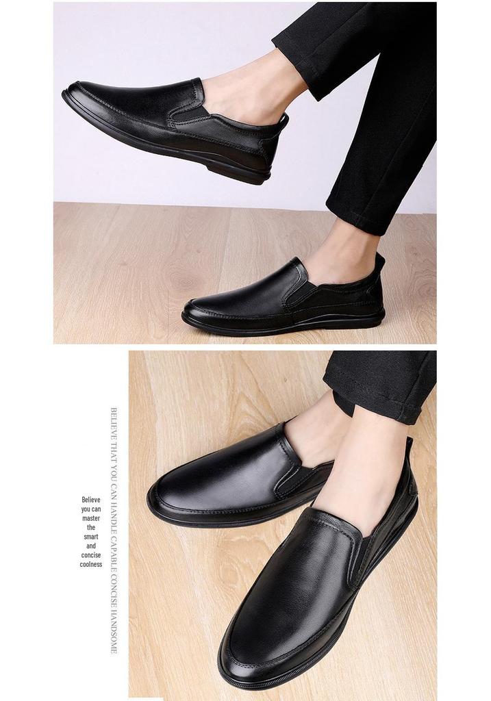 Men's Large Slip-On Leather Casual Shoes – Soft Sole, Breathable Cowhide, Ideal for Driving, Comfortable Dad Style