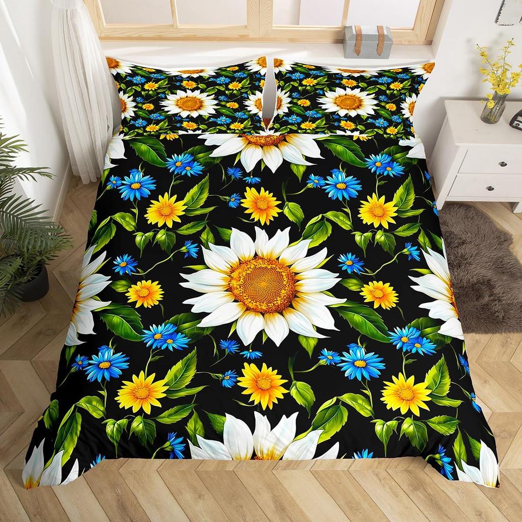Comforter Yellow Sunflower Queen Blossom Flowers Bedding Set Butterfly Floral Print Comforter Nature Theme Bedroom Decor
