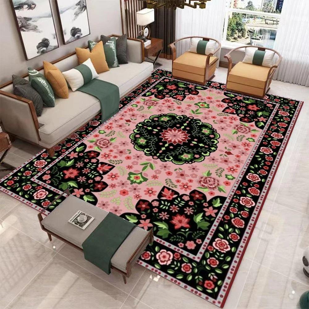 Röd Guld Svart Traditionell Persisk Matta Slitstark Golvmatta för Vardagsrum Sovrum Klassisk Lyx Heminredning Matta