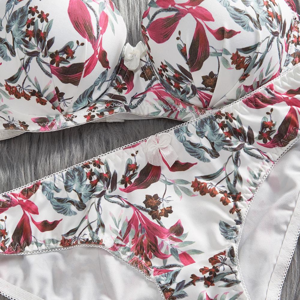 1 Set/Women Underwear Fashion Sexy Flower Printing Bra Set Underwire Push Up Brassiere Adjustable Strap Bras and Panties Set