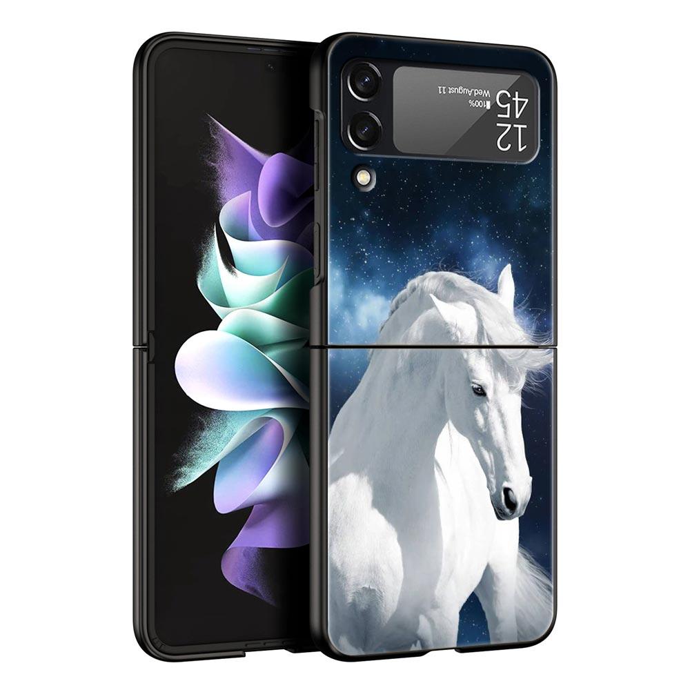 Animal Horse Phone Case For Samsung Galaxy Z Flip 6 5 4 3 Shell For Samsung Z Flip3 Flip4 Flip5 Flip6 Black Hard PC Cover