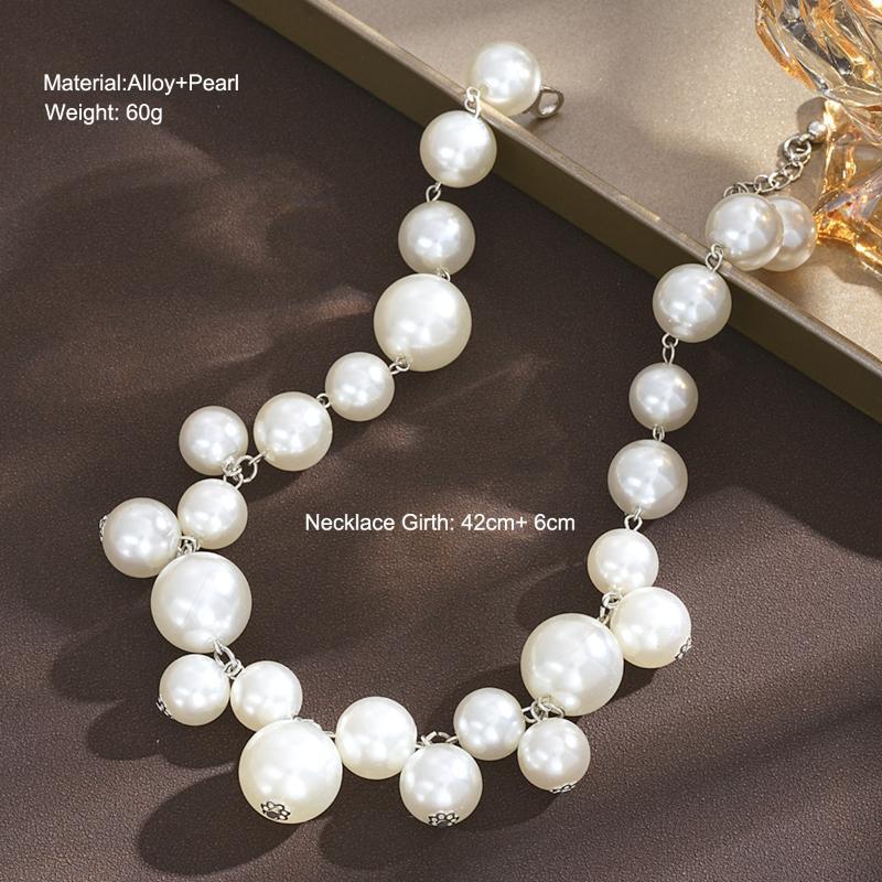 Elegante Collana da Donna con Perle Finte, Choker con Perle Grandi, Collane da Festa, Matrimonio, Gioielli, Regali per Ragazze