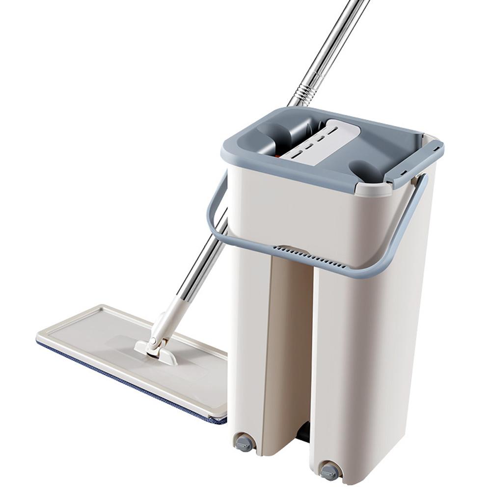 Microfibre Flat Mop with Telescopic Rod and Barrel Rotatable Mop for Home