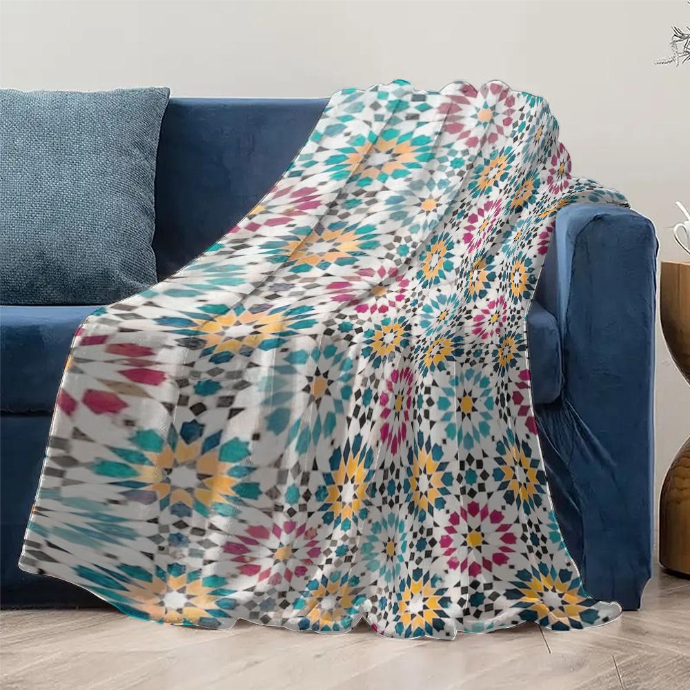 Mosaikmuster Decke Geometrische Fliesen Überwurfdecke Marokkanischer Stil Bettbezug Floral Bedruckte Sofadecke Dekorative Überwurfdecke