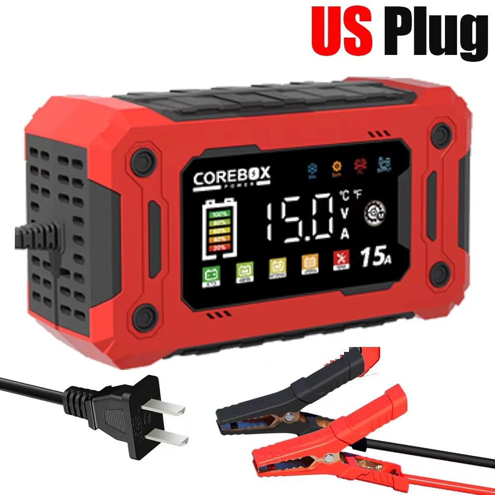 12V 8A 15A Car Charger 14.6V Motorcycle Truck Emergency Jump Starter Digital Display For Lifepo4 Lead Acid AGM GEL Batteries