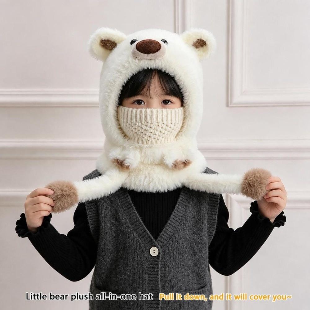 3-in-1 Design Winter Balaclava Hat Polyester Plush Bear Hat Soft Ear Flap Hood Hat  Outdoor Play