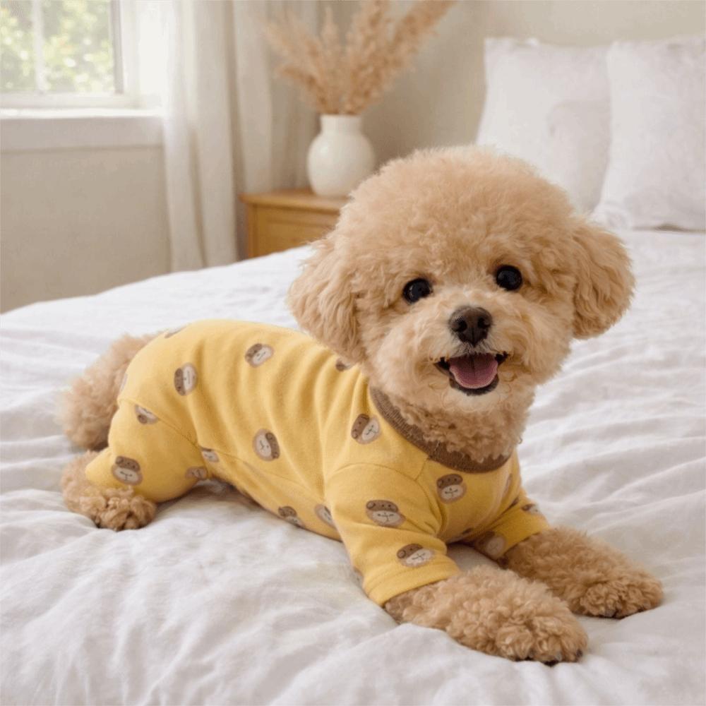 Warm Four-Legged Dog Pajamas Cartoon Printed Dog Home Clothing Pet Casual Wear  Belly Protection