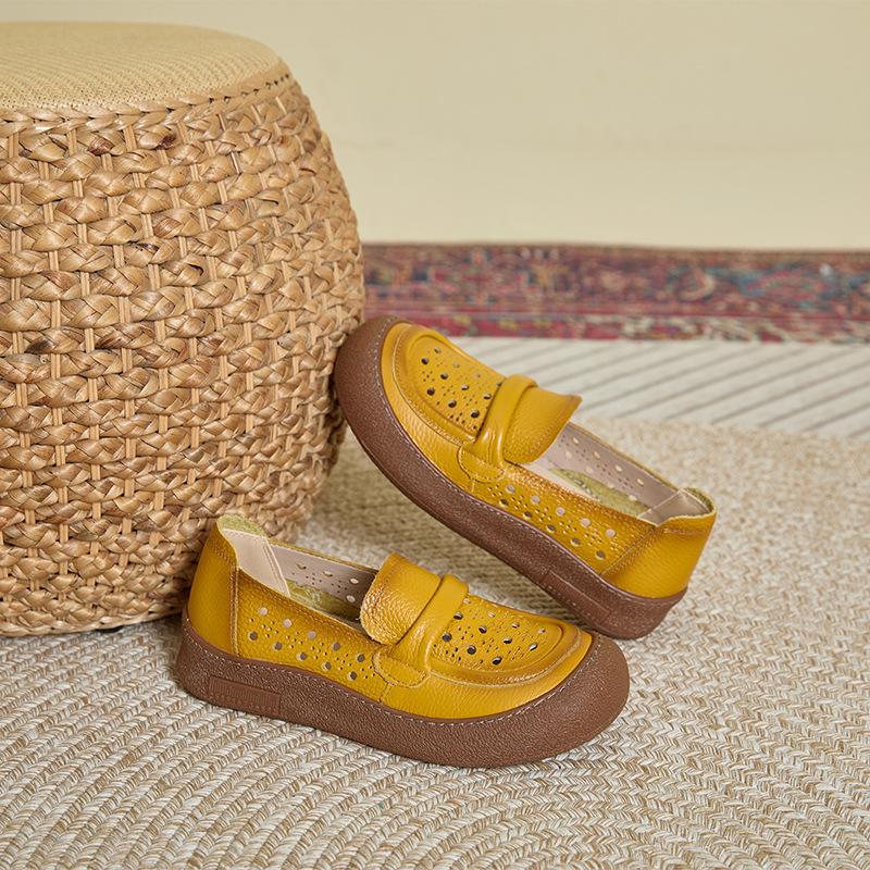 The First Layer of Cowhide Summer Hollow Leather Women's Soft Sole Non-slip Hole Casual Shoes