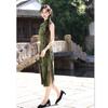 Ice Silk Velvet Long Sleeveless Hong Kong Style Cheongsam Spring and Summer New Retro New National Style Chinese Daily Slim Cheongsam