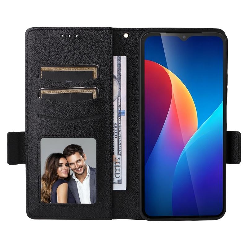For Honor X6D 5G Flip Side Buckle Lychee Pattern Wallet Leather Cover for Honor X6D 5G Purse Magnetic Phone Bags