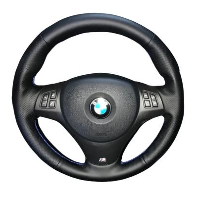 BMW M Sport M3 E90 E91 E92 E93 E87 E81 E82 E88 X1 E84 İçin Araba Direksiyon Simidi Kılıfı El Dikişli Deri Araba Aksesuarları
