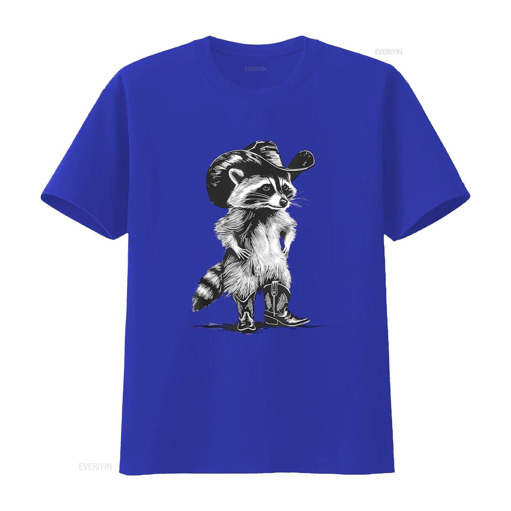 Racoon Cowboy Funny Meme T Shirt Unique Design for Western Fashion Lovers Vintage Washed Streetwear Fashion Stretched Homme
