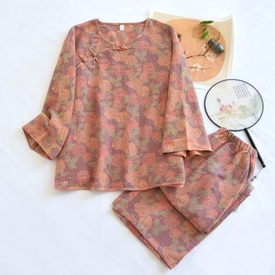 Conjunto de pijama feminino novo primavera/verão 100% algodão jacquard retrô pan button home furniture calças de manga comprida conjunto de duas peças