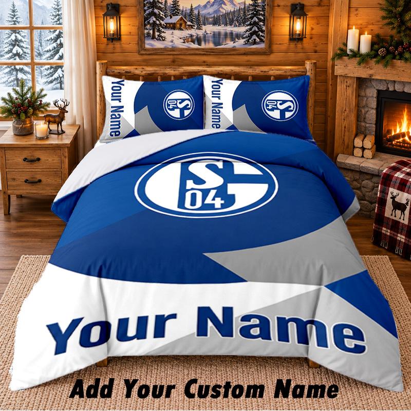 Schalke 04 FC Pattern Bedding 3Pcs Set Custom Name, Bed Sheet And Pillowcases For Home Bedroom