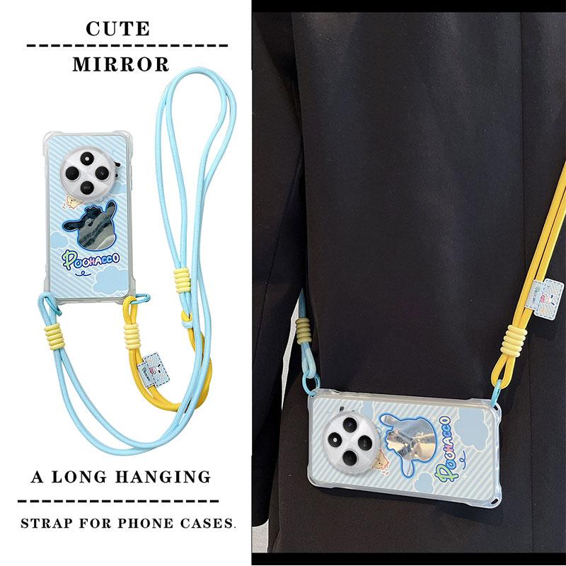 KEYSION Crossbody Strap Phone Case for Redmi 14C Cute Cartoon Long Lanyard Mirror Shockproof Cover for Xiaomi POCO C75