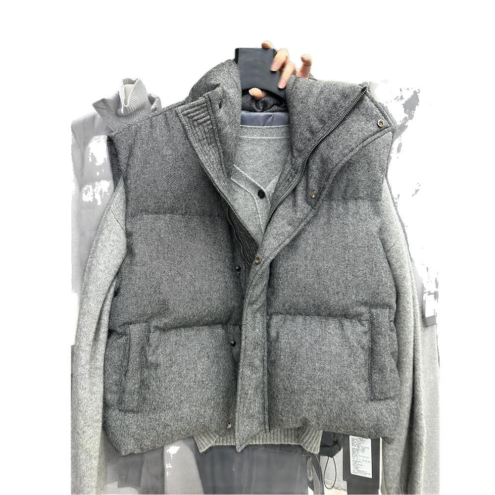 Women's Short Stand Collar Down Cotton Vest - Sleeveless Casual Outerwear Jacket