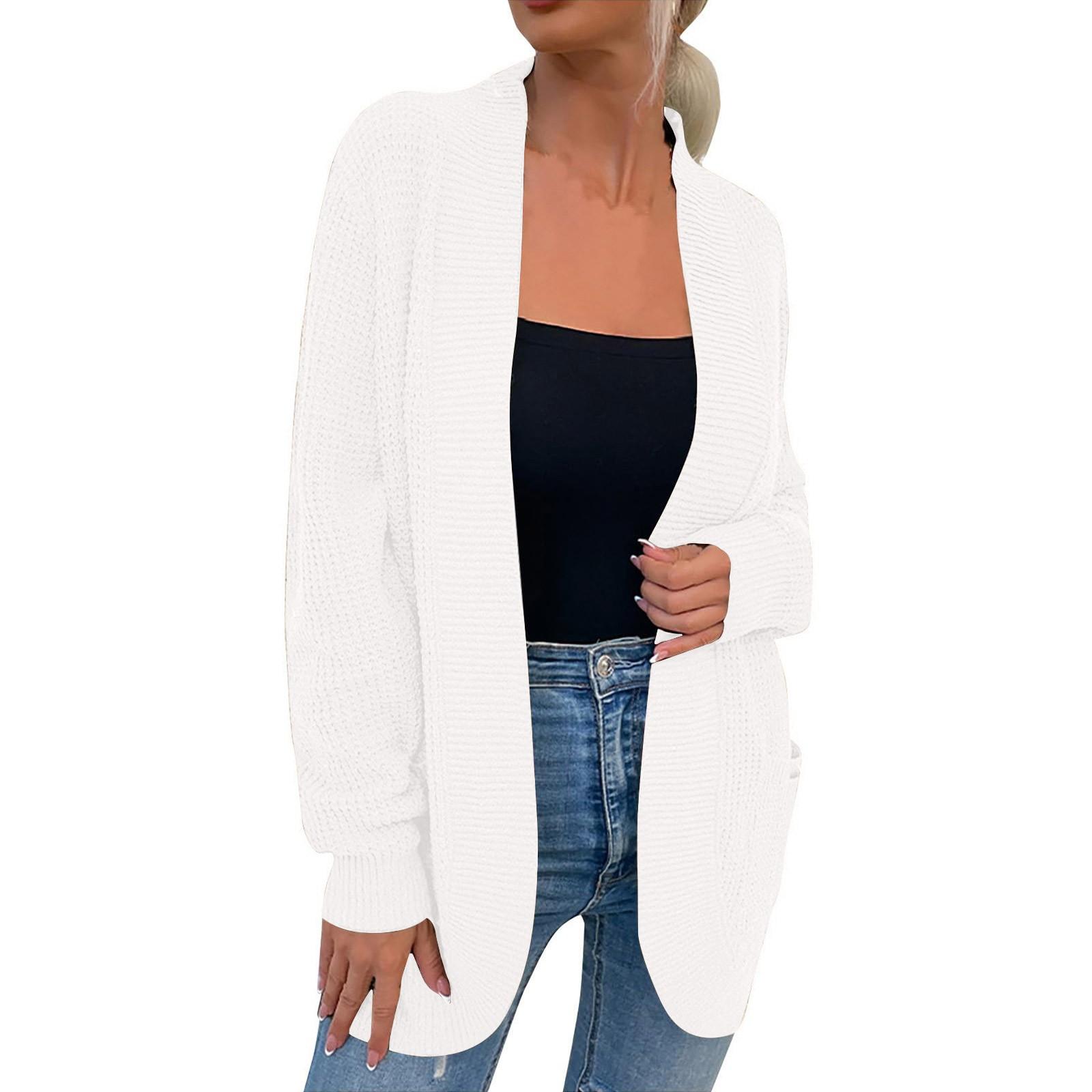 

Женская мода Повседневный открытый спереди Длинный рукав Кардиганы крупной вязки Свитера Верхняя одежда Пальто XL белый