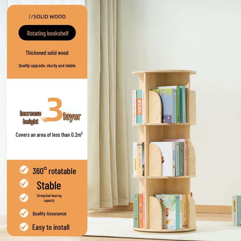Customizable 360° Rotating Solid Wood Corner Bookshelf and Storage Cabinet for Children s Picture Books