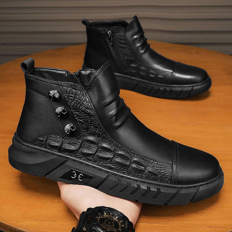 Men's shoes premium winter new velvet thickened cotton shoes leather upper shoes high top soft sole snow martin boots