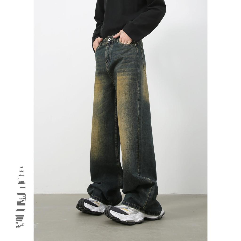 Pánské džínové retro prané volné ležérní široké džíny