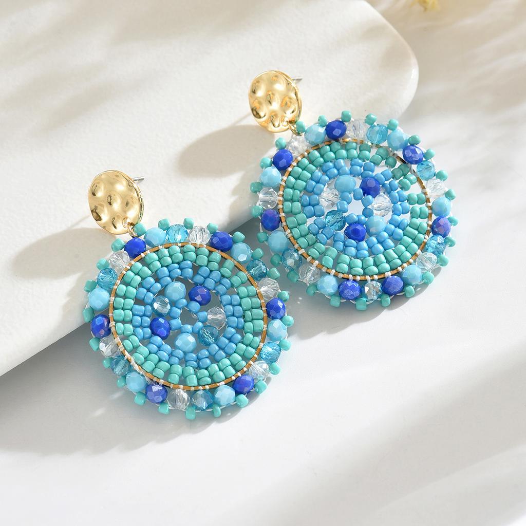 Bohemian Bunte Runde Kristallperlen Ohrhänger für Damen Handgefertigte Geometrische Ohrringe Sommer Party Schmuck Geschenk