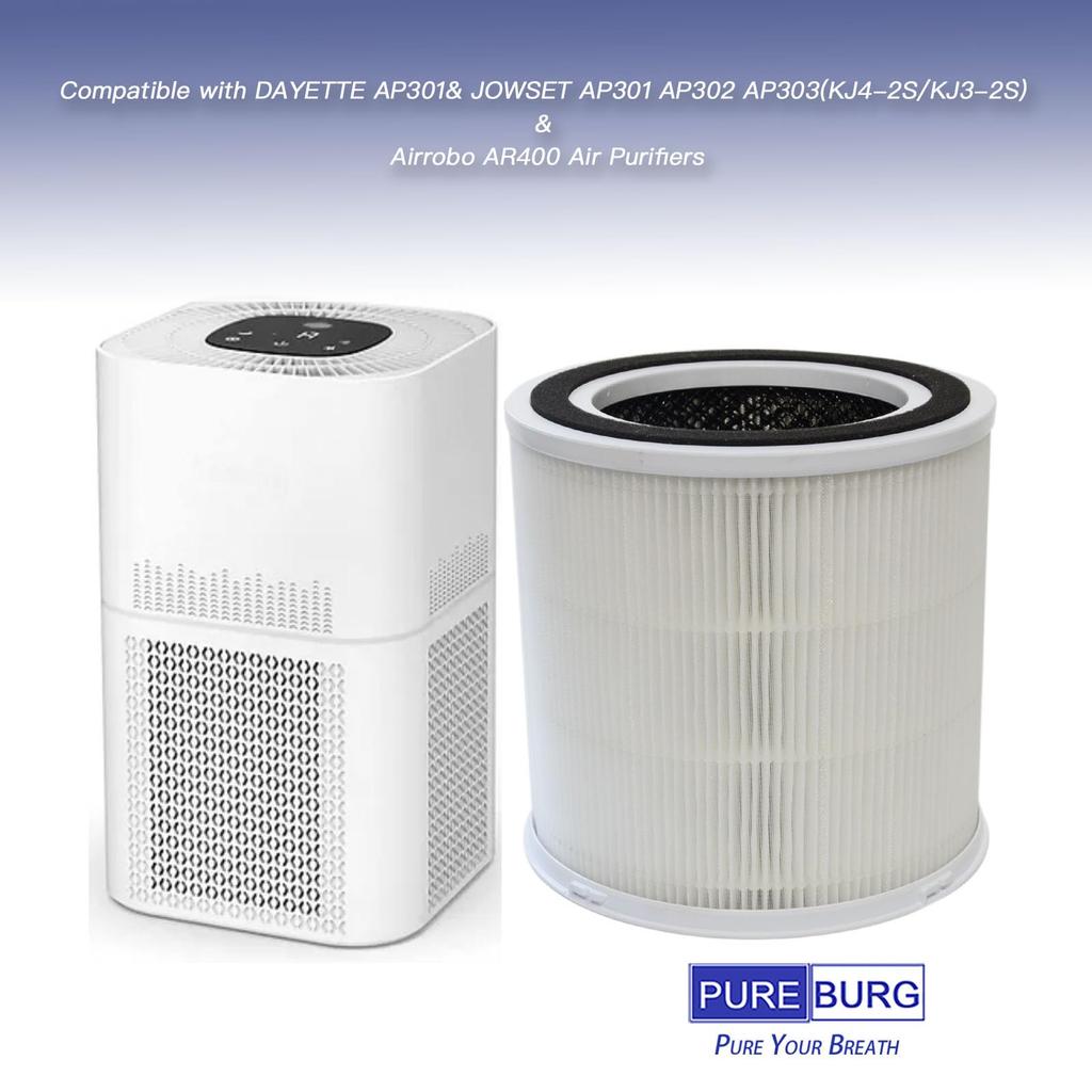 PUREBURG Replacement HEPA Filter Compatible with DAYETTE AP301 AP302 Airrobo AR400 FRESHDEW AP302 Air Pack of 2 AP301&JOWSET AP303(KJ4-2S/KJ3-2S) & &