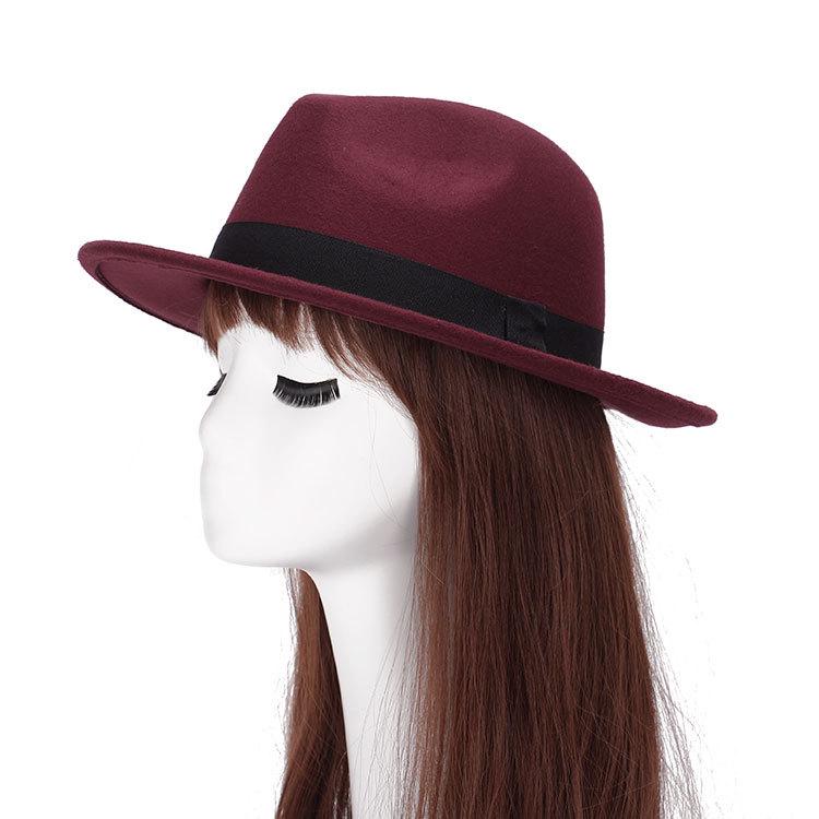 

Zhen Yueqi Unisex Korean Style Jazz Fedora Hat, Wool-Blend, Wide Brim, Autumn/Winter. One Size вино красного