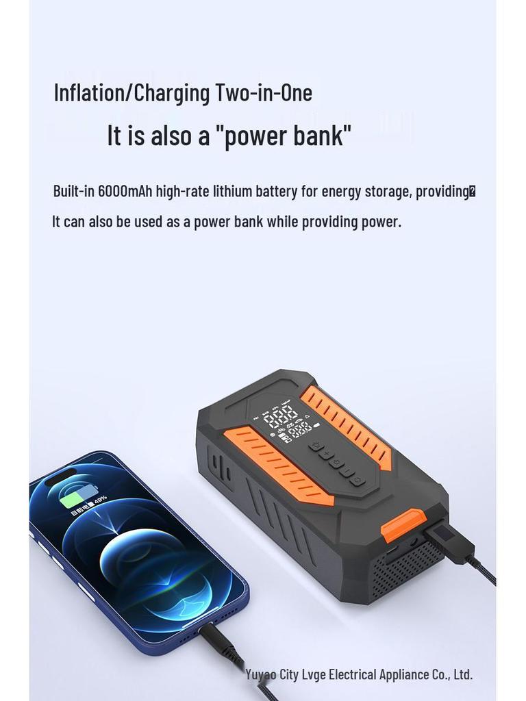 Dual-Use High-Power Tire Inflator: Wired/Wireless Portable Car Pump