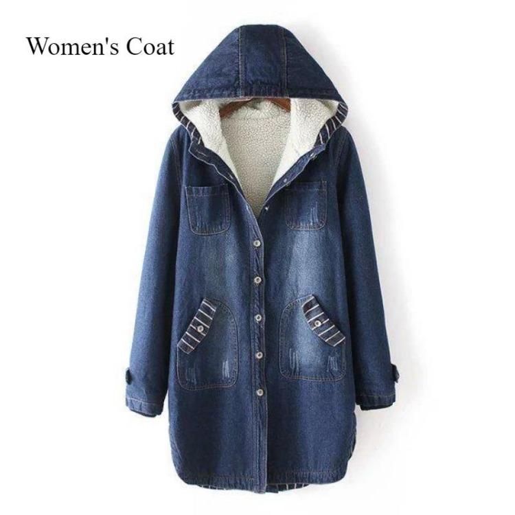 

Женское теплое толстое джинсовое хлопковое пальто с подкладкой, зимняя куртка с капюшоном, большого размера, средней длины, верхняя одежда, осенний кашемир 2025 3XL темно-синий