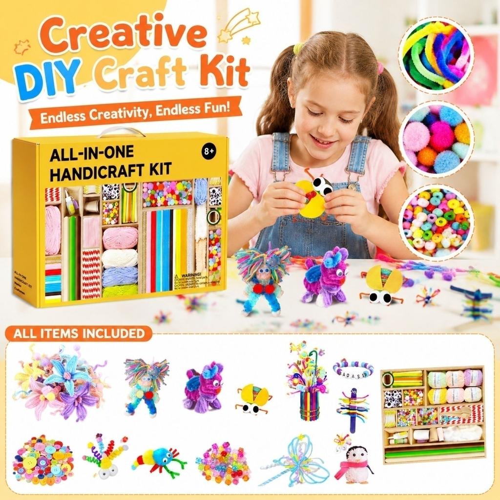 All-In-One Handicraft Kit DIY Creative Toy Set Includes Various Craft Supplies for Kids Ages 8 and Up Educational Arts and Crafts Activity
