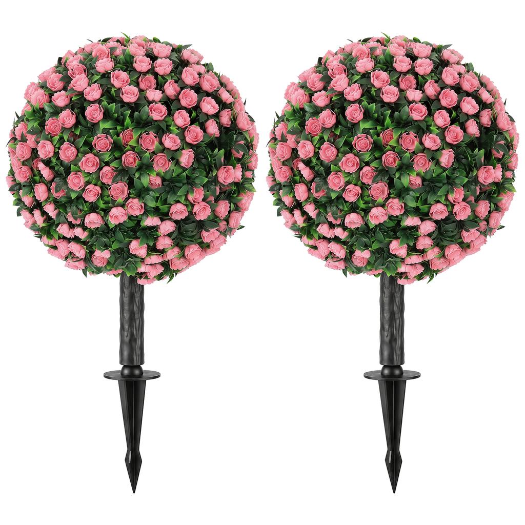 Artificial Rose Topiary UV Resistant, 2-Pack Fake Plants, 55 cm, Pink