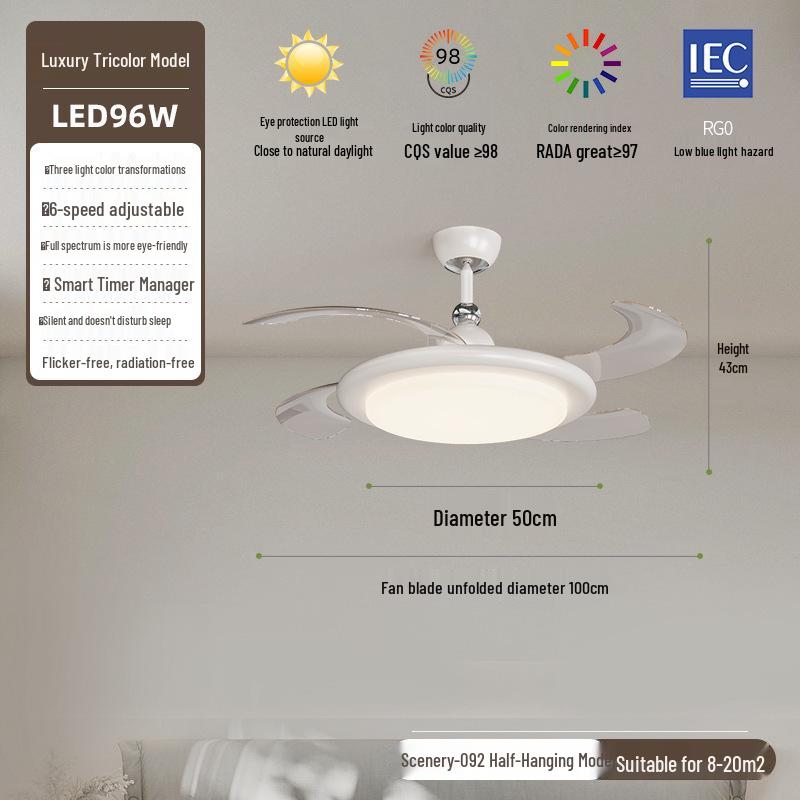 Minimalist Chinese-Style Silent Ceiling Fan with Light & Full Spectrum Eye Protection for Bedrooms & Restaurants