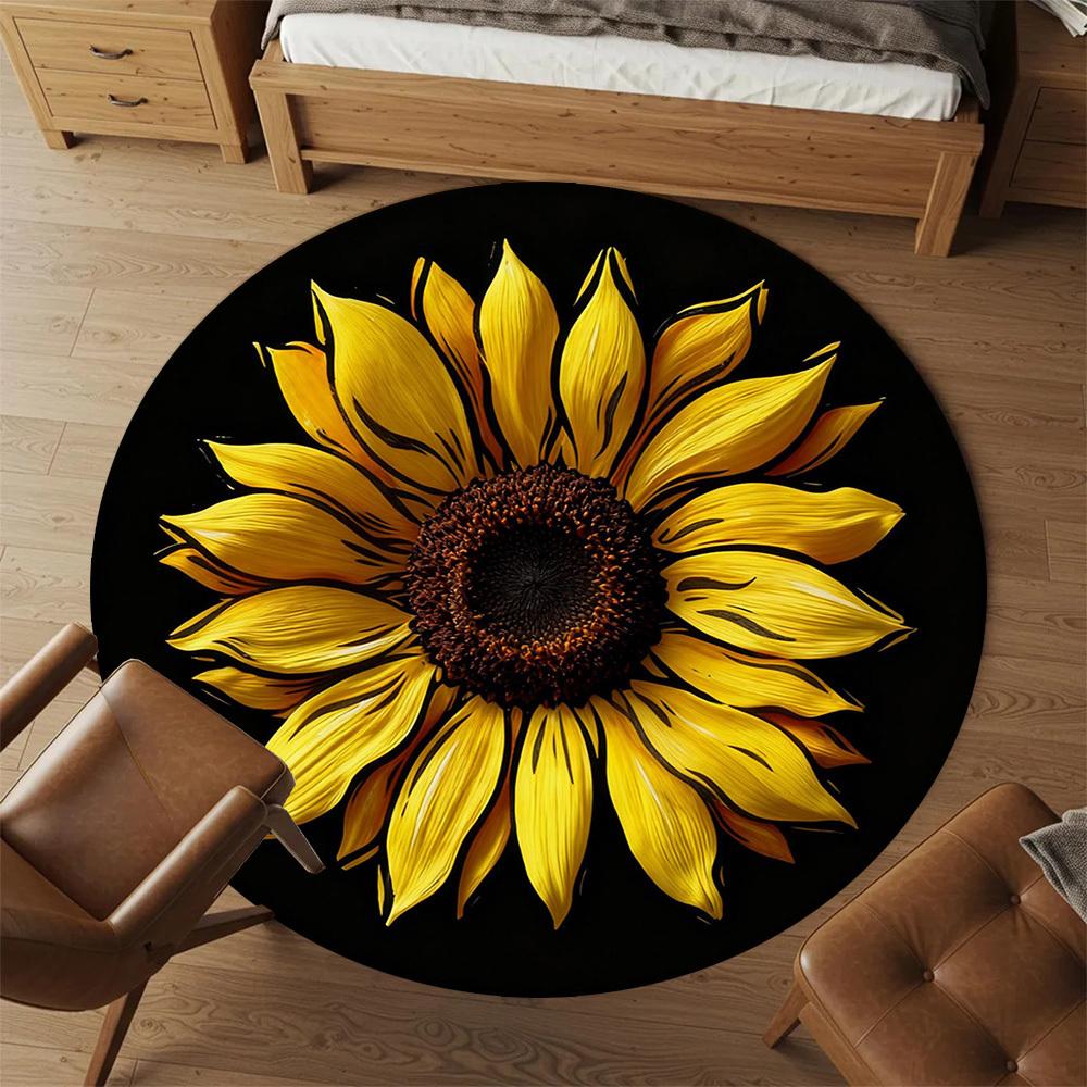 1pc Sunflower Petals Round Chair mat office Area Rug - Non-Slip, Floor Mat for Office, Bedroom, Ideal home decor gift p0105064