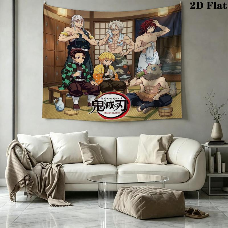Demon Slayer Kimetsu No Yaiba Wall Tapestry Aesthetic Wall Hanging Printed Fabric Blanket Decorative Tapestries for Bedroom Living Room Home Decor