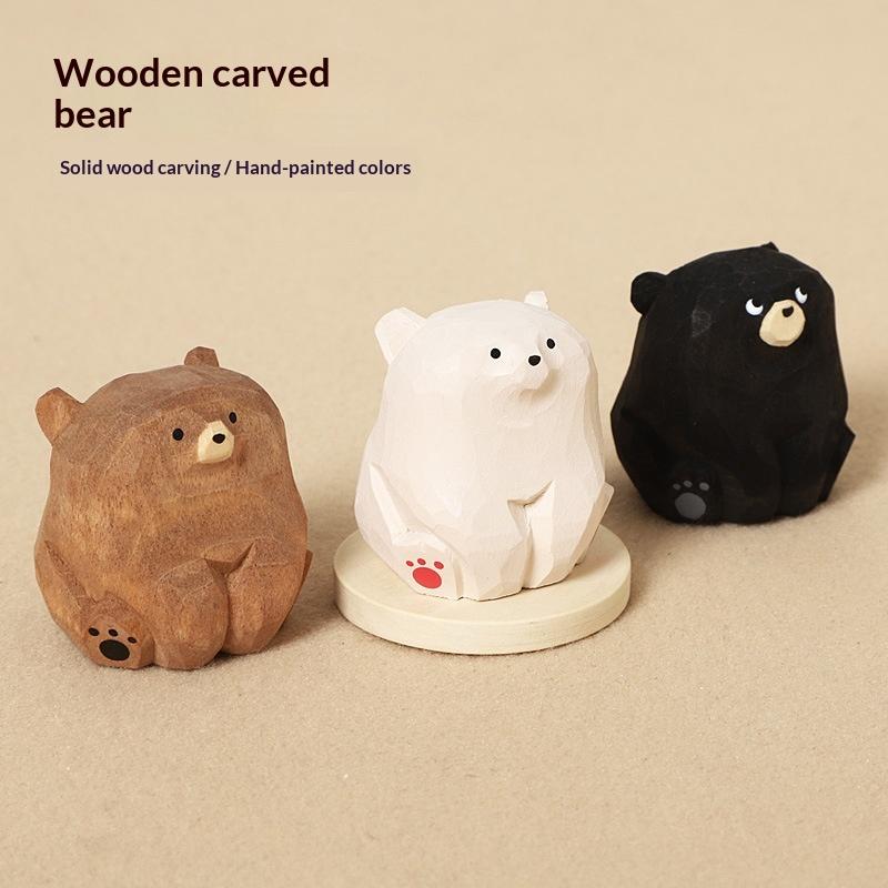 Handgeschnitzte Bärenfigur aus massivem Holz Mini Dekoration für Zuhause Kaffeetisch Geschenk für Tierkunstsammler