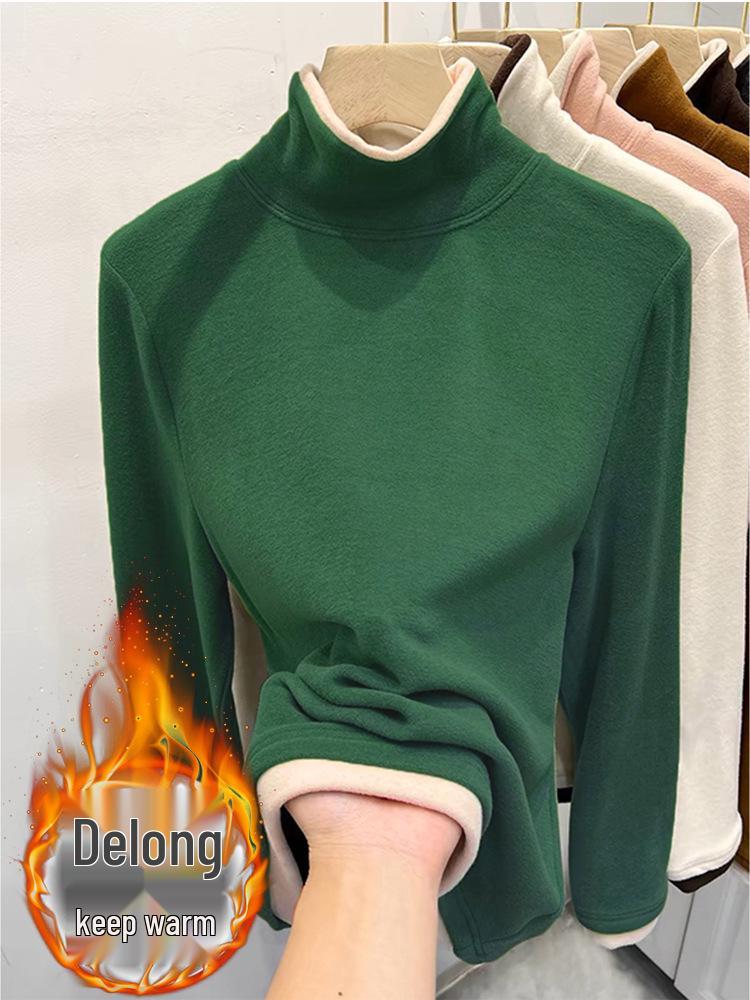 

Женское модное бархатное теплое термобелье с цветными блоками и высоким воротником - трендовый двухцветный универсальный базовый слой с длинными рукавами для осени/зимы. XL зелёный