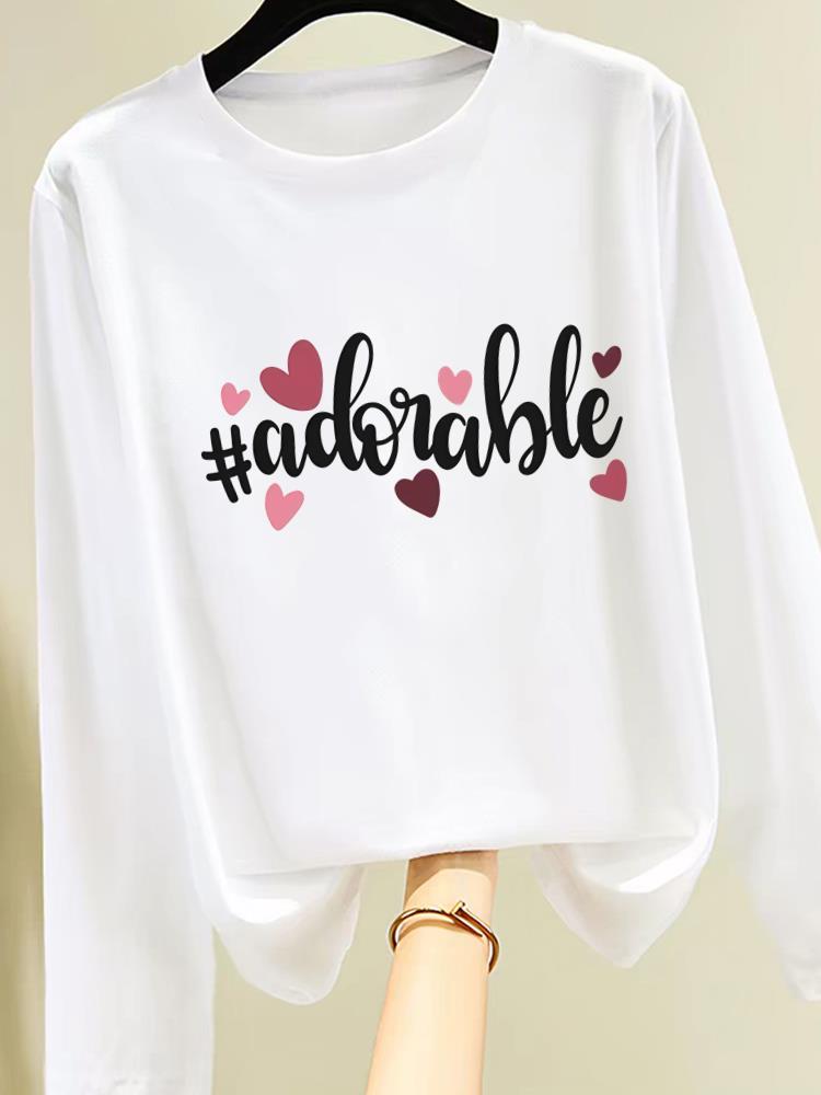 (Asian Size) trend love style cute Graphic Tee Clothing Print T Shirt Women autumn winter spring Casual Fashion Top o-neck Long Sleeve T-shirts